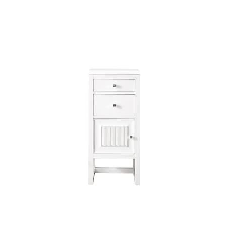 James Martin Vanities Athens 15in Base Cabinet w/ Drawers and Left Door, Glossy White w/ 3 CM White Zeus Quartz Top E645-B15L-GW-3WZ
